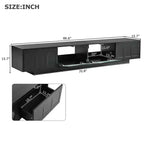 Meuble TV LED avec portes en verre pour téléviseur de 95 pouces, console média en bois avec portes de placard cintrées et contrôle par application pour salon