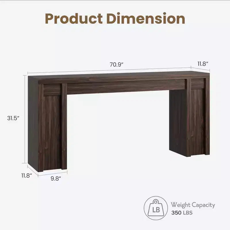 Table d'entrée de 180 cm, console de ferme en bois, table d'appoint épaisse derrière le canapé, longues consoles pour entrée ou salon, noyer