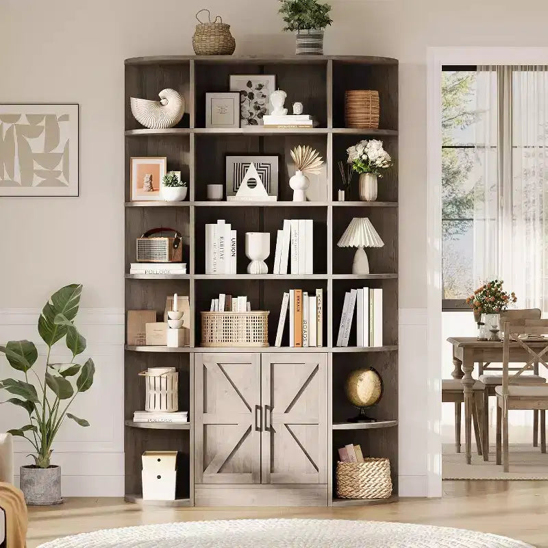 Bibliothèque de 190,5 cm de hauteur avec rangement, meuble de rangement 6 niveaux de 119,38 cm de large de style Ferme Moderne, organisateur d'étagères pour la maison