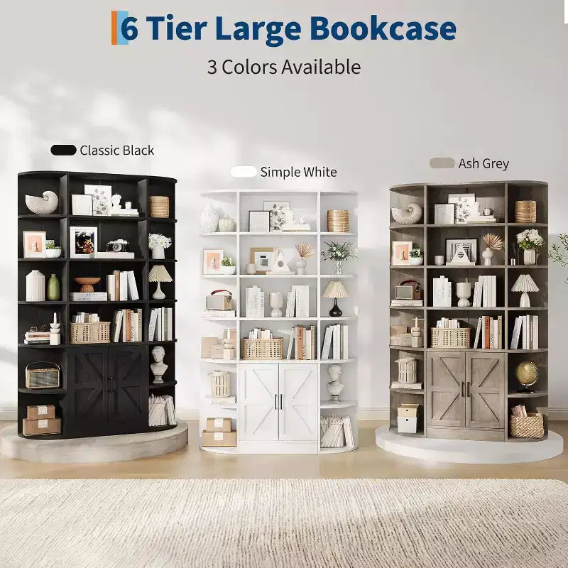 Bibliothèque de 190,5 cm de hauteur avec rangement, meuble de rangement 6 niveaux de 119,38 cm de large de style Ferme Moderne, organisateur d'étagères pour la maison