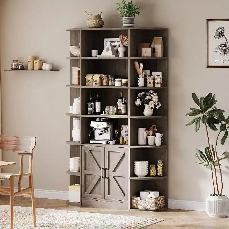 Bibliothèque de 190,5 cm de hauteur avec rangement, meuble de rangement 6 niveaux de 119,38 cm de large de style Ferme Moderne, organisateur d'étagères pour la maison