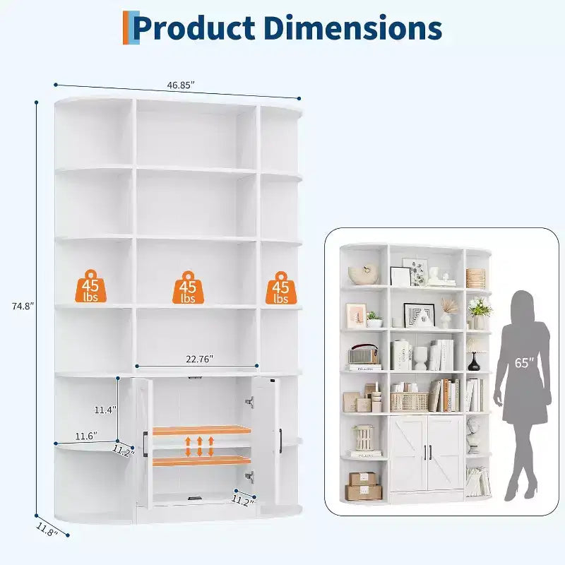 Bibliothèque de 190,5 cm de hauteur avec rangement, meuble de rangement 6 niveaux de 119,38 cm de large de style Ferme Moderne, organisateur d'étagères pour la maison