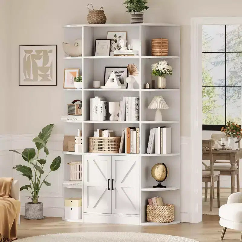 Bibliothèque de 190,5 cm de hauteur avec rangement, meuble de rangement 6 niveaux de 119,38 cm de large de style Ferme Moderne, organisateur d'étagères pour la maison