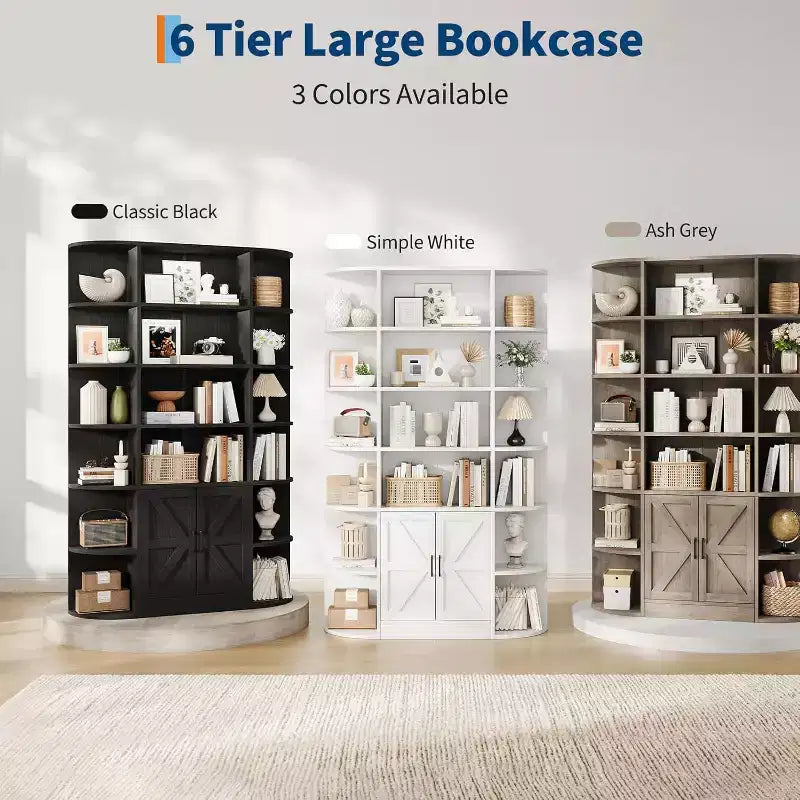 Bibliothèque de 190,5 cm de hauteur avec rangement, meuble de rangement 6 niveaux de 119,38 cm de large de style Ferme Moderne, organisateur d'étagères pour la maison