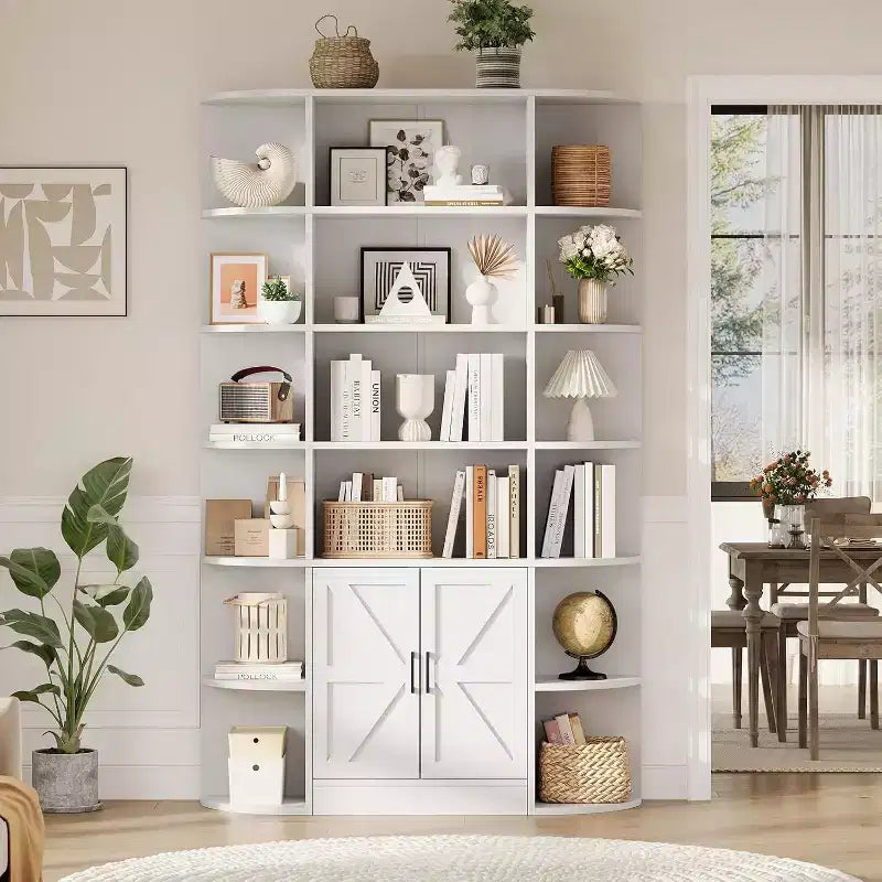 Bibliothèque de 190,5 cm de hauteur avec rangement, meuble de rangement 6 niveaux de 119,38 cm de large de style Ferme Moderne, organisateur d'étagères pour la maison