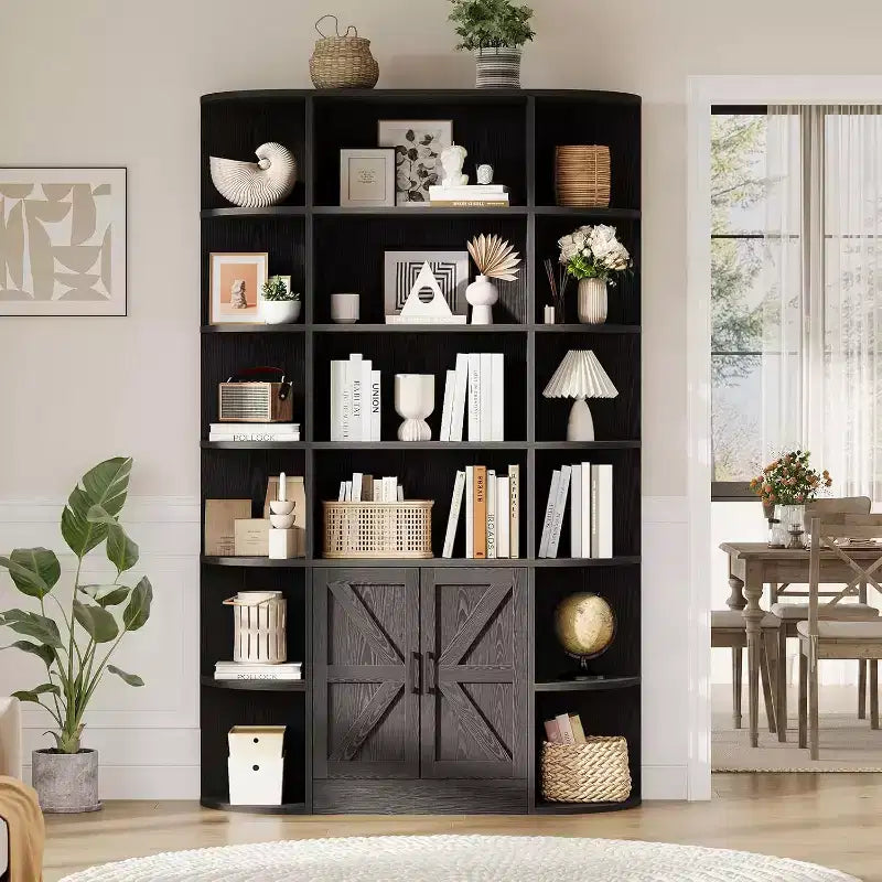 Bibliothèque de 190,5 cm de hauteur avec rangement, meuble de rangement 6 niveaux de 119,38 cm de large de style Ferme Moderne, organisateur d'étagères pour la maison