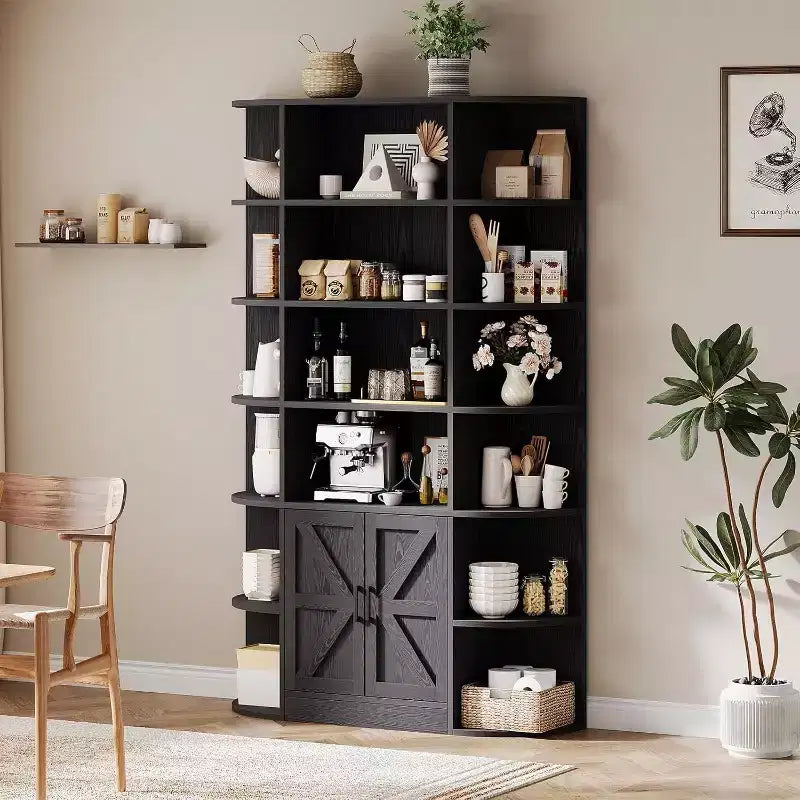 Bibliothèque de 190,5 cm de hauteur avec rangement, meuble de rangement 6 niveaux de 119,38 cm de large de style Ferme Moderne, organisateur d'étagères pour la maison
