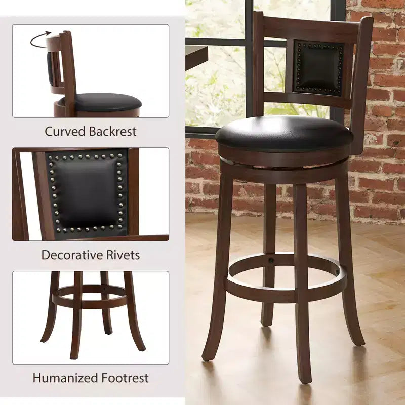 Costway Lot de 2 ou 4 tabourets de bar rembourrés de 65 cm pivotants à 360°, hauteur comptoir/bar avec dossier incurvé et repose-pieds
