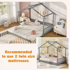 Lit cabane en bois Costway, convertible de taille simple à très grand, avec barrières de sécurité et toit décoratif