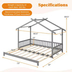 Lit cabane en bois Costway, convertible de taille simple à très grand, avec barrières de sécurité et toit décoratif