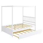 Lit à baldaquin Costway grand format avec lit gigogne, cadre de lit plateforme en bois avec tête de lit