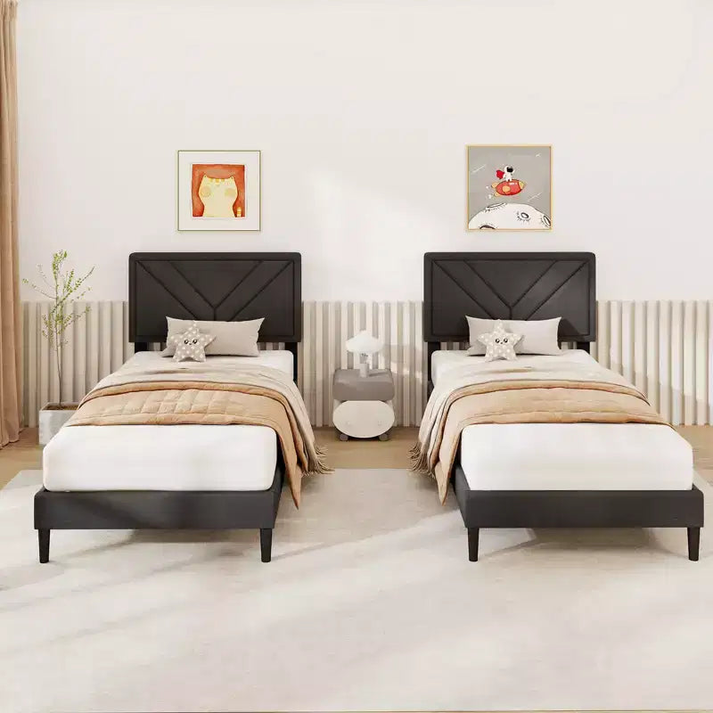 Cadre de lit Costway pour lits jumeaux, doubles ou queen-size avec tête de lit capitonnée et lattes en bois, montage facile