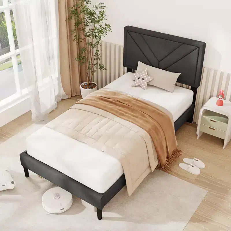 Cadre de lit Costway pour lits jumeaux, doubles ou queen-size avec tête de lit capitonnée et lattes en bois, montage facile