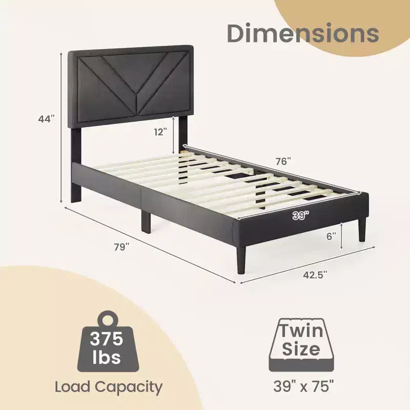 Cadre de lit Costway pour lits jumeaux, doubles ou queen-size avec tête de lit capitonnée et lattes en bois, montage facile