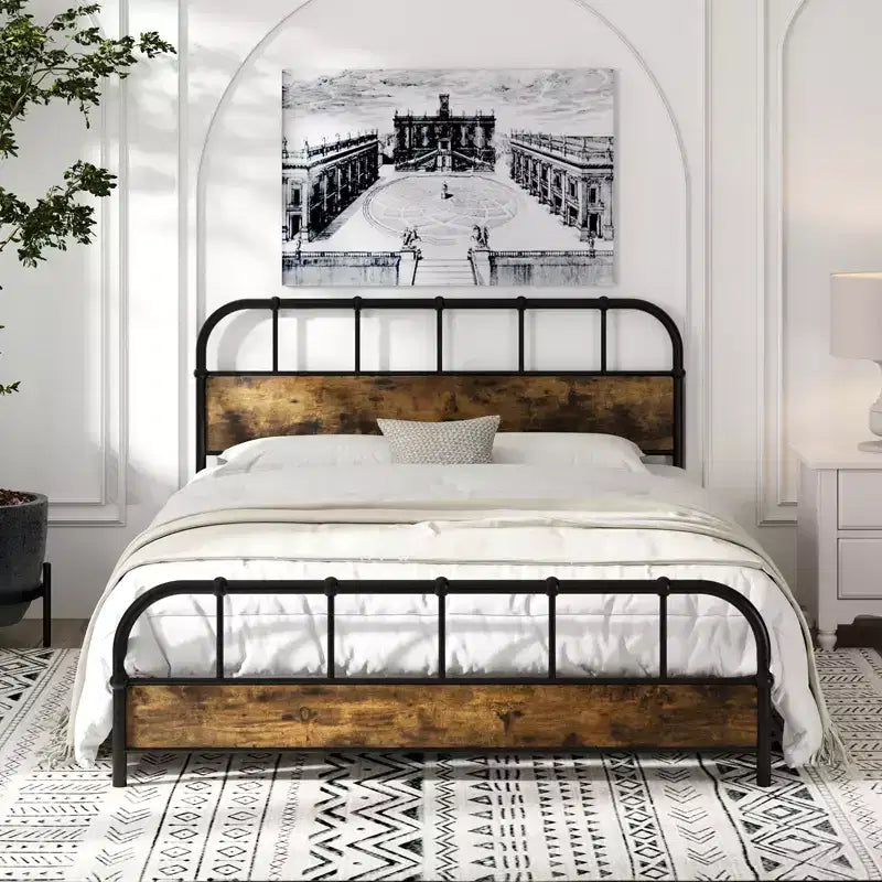 Cadre de lit queen size industriel Costway avec rangement sous le lit