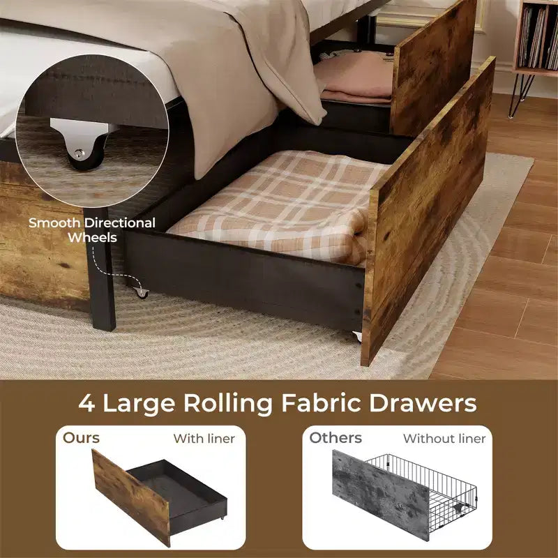 Cadre de lit double Costway avec tiroirs, lumières LED, prises et ports USB, contrôle intelligent par application