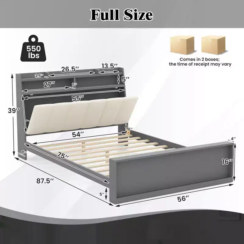Cadre de lit double Costway avec rangement, plateforme moderne, sommier à lattes