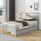 Lit plateforme double Costway avec tiroirs, 2 tiroirs coulissants, tête et pied de lit, gris