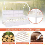 Lit de repos double Costway en forme de maison avec tiroir-lit en bois, 8 compartiments de rangement, blanc