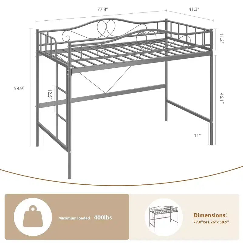 Lit superposé double en métal robuste avec échelle - Capacité de 180 kg, garde-corps de sécurité intégral, conception compacte, aucun sommier tapissier requis, assemblage facile