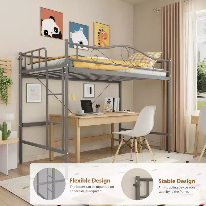 Lit superposé double en métal robuste avec échelle - Capacité de 180 kg, garde-corps de sécurité intégral, conception compacte, aucun sommier tapissier requis, assemblage facile