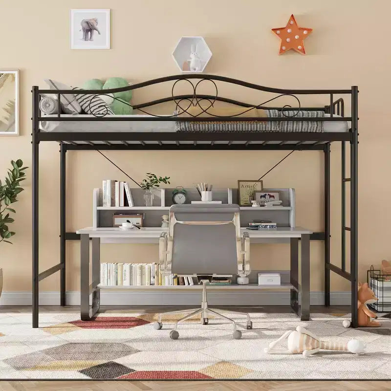 Lit superposé double en métal robuste avec échelle - Capacité de 180 kg, garde-corps de sécurité intégral, conception compacte, aucun sommier tapissier requis, assemblage facile