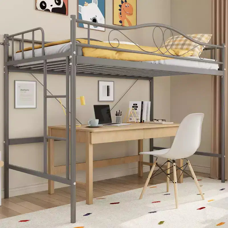 Lit superposé double en métal robuste avec échelle - Capacité de 180 kg, garde-corps de sécurité intégral, conception compacte, aucun sommier tapissier requis, assemblage facile