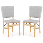 Costway Foldable Dining Chair Set of 2 w/Padded Seat & Tilt Backrest Rubber Wood Legs
