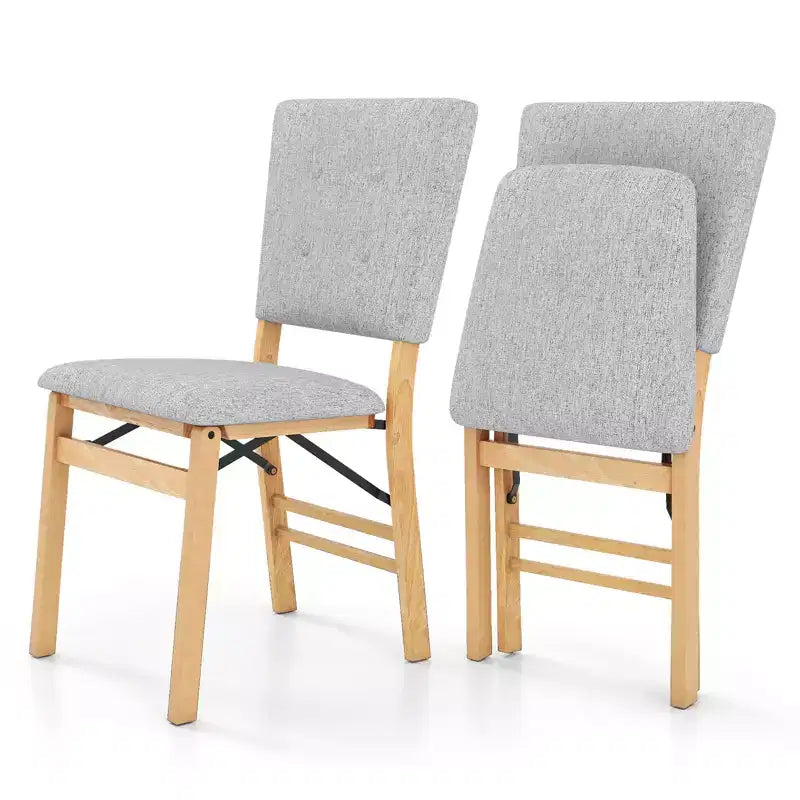 Costway Lot de 2 Chaises de Salle à Manger Pliables avec Assise Rembourrée & Dossier Inclinable Pieds en Bois d'Hévéa