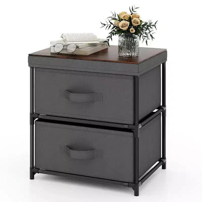 Costway Lot de 2 commodes à 2 tiroirs en tissu, organiseur de rangement, table de chevet/canapé