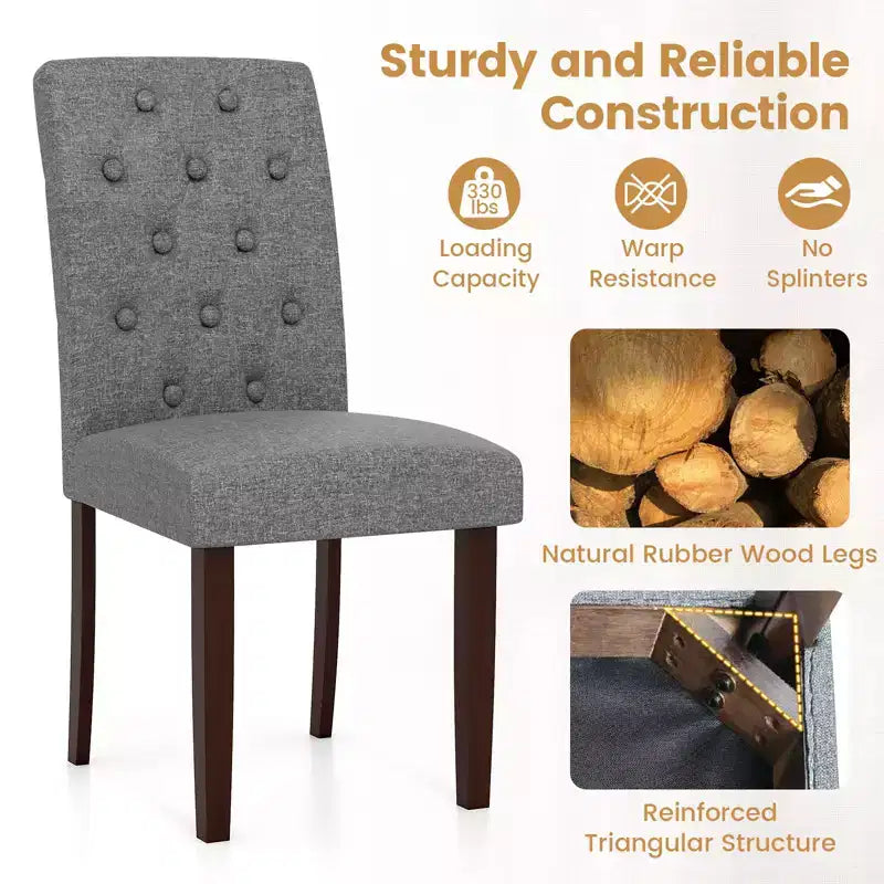 Costway Lot de 2 Chaises de Salle à Manger en Bois avec Pieds en Bois d'Hévéa, Siège Rembourré, Ressorts en S, Dossier Haut