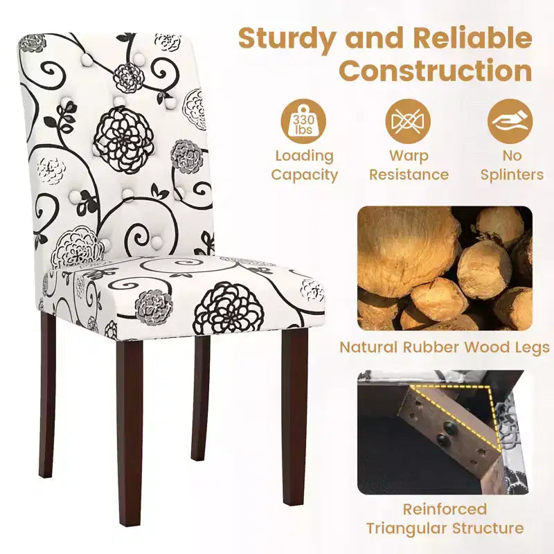 Costway Lot de 2 Chaises de Salle à Manger en Bois avec Pieds en Bois d'Hévéa, Siège Rembourré, Ressorts en S, Dossier Haut