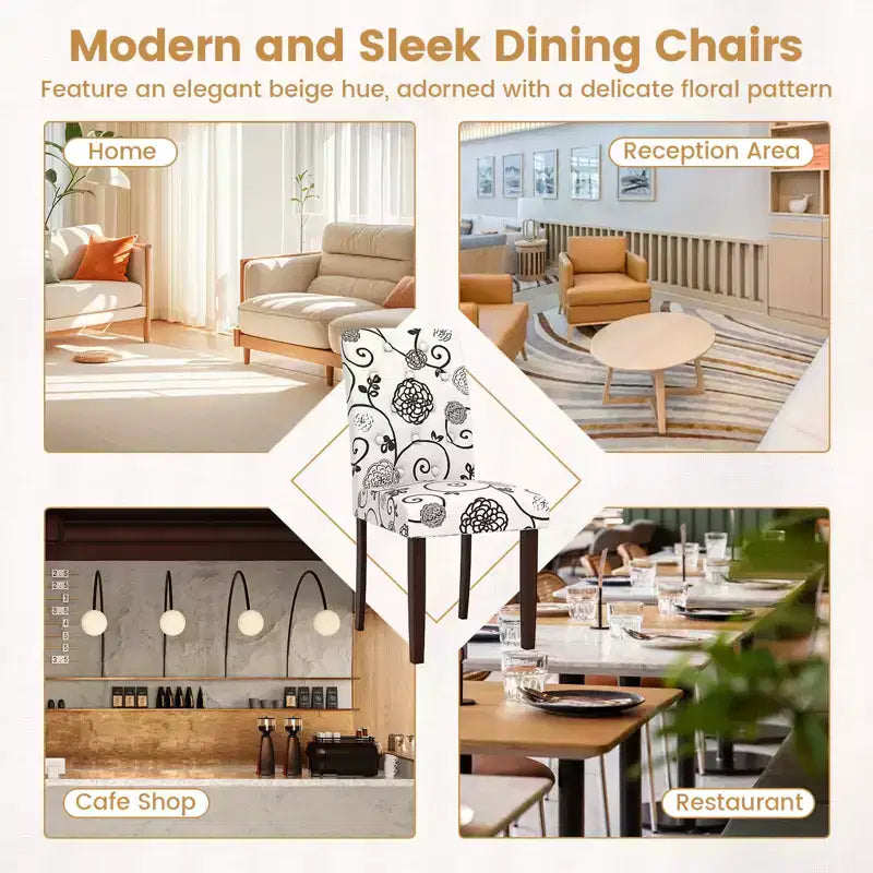 Lot de 4 Chaises de Salle à Manger Costway en Bois avec Pieds en Bois d'Hévéa, Siège Rembourré, Ressorts en S et Dossier Haut