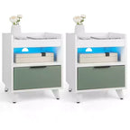 Costway 2PCS Nightstand Modern Beside End Table w/ LED Lights Open Compartment & Drawer