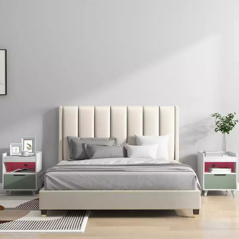 Costway Lot de 2 tables de chevet modernes avec lumières LED, compartiment ouvert et tiroir