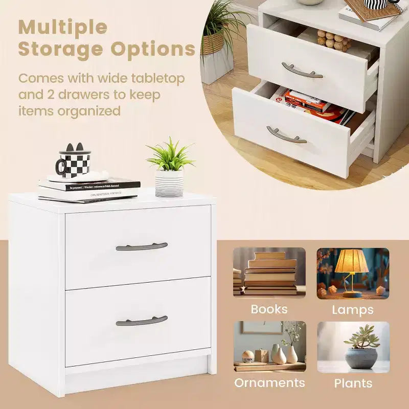 Costway Table de Chevet Moderne à 2 Tiroirs avec Rangement pour Salon Chambre à Coucher