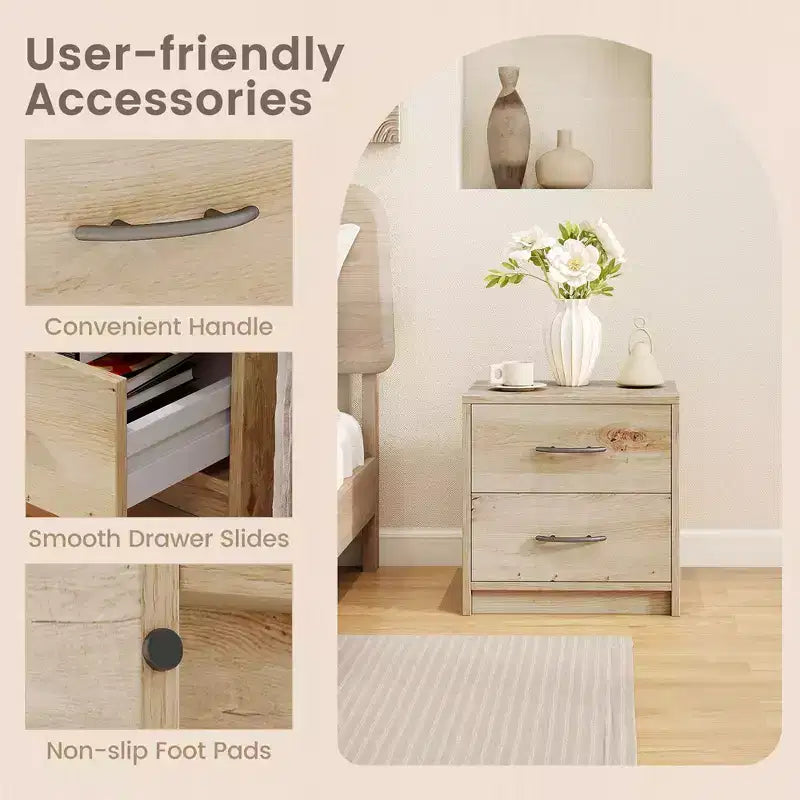 Costway Table de Chevet Moderne à 2 Tiroirs avec Rangement pour Salon Chambre à Coucher