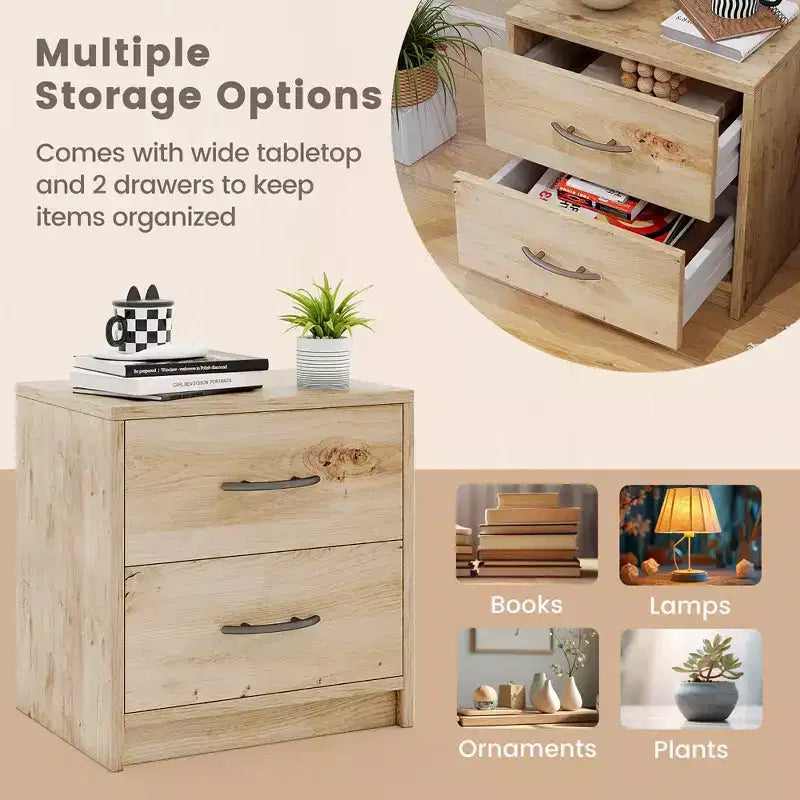 Costway Table de Chevet Moderne à 2 Tiroirs avec Rangement pour Salon Chambre à Coucher