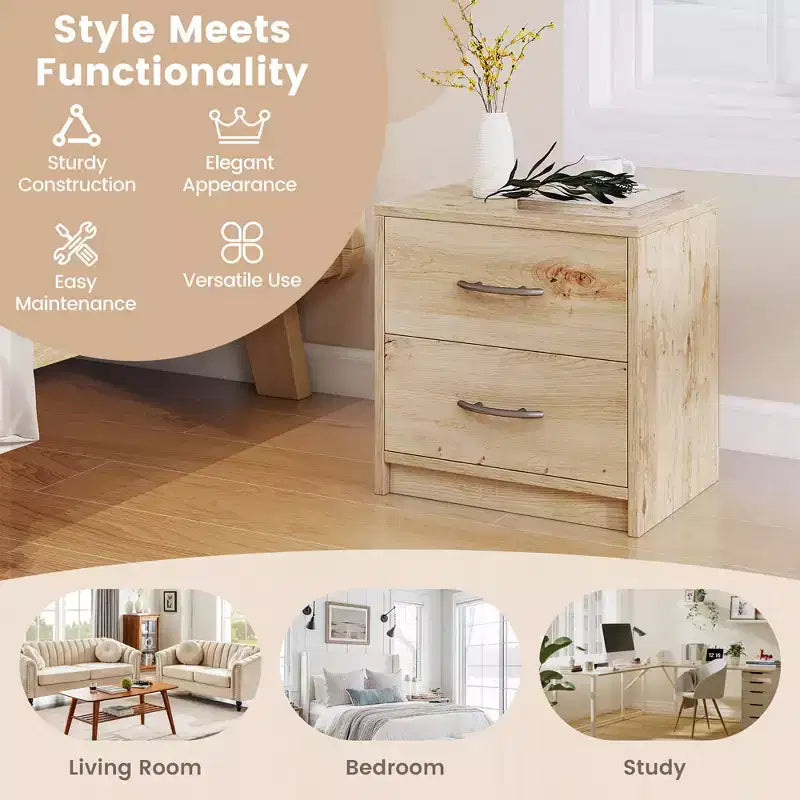 Costway Table de Chevet Moderne à 2 Tiroirs avec Rangement pour Salon Chambre à Coucher