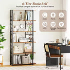 Costway Bibliothèque à 6 niveaux avec cadre en métal robuste et 2 dispositifs anti-basculement pour salon