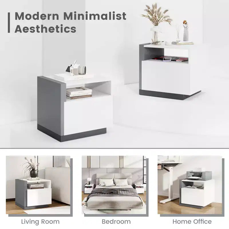 Costway Table de Chevet Moderne Minimaliste avec Tiroir Table d'Appoint Asymétrique