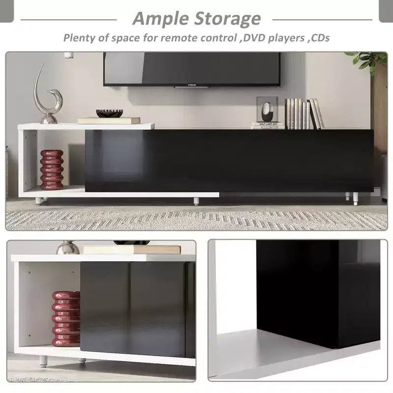 Meuble TV moderne pour téléviseurs de 80 pouces, meuble de rangement TV en bois avec 3 tiroirs, meuble TV/console multimédia avec pieds réglables et étagère ouverte
