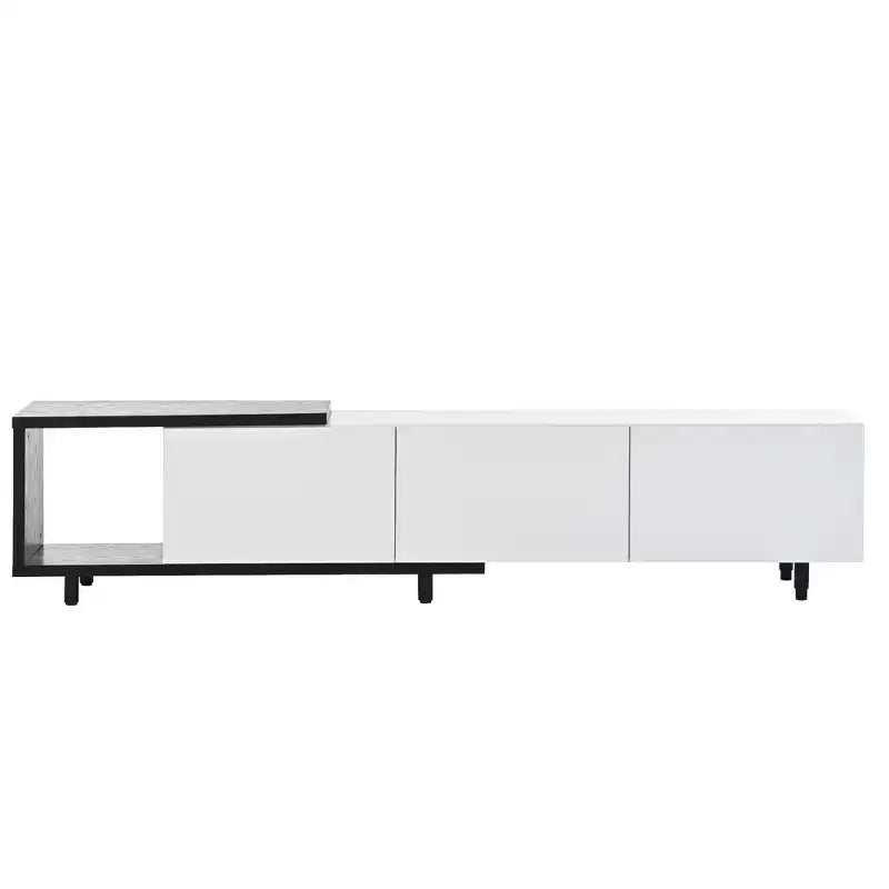 Meuble TV moderne pour téléviseurs de 80 pouces, meuble de rangement TV en bois avec 3 tiroirs, meuble TV/console multimédia avec pieds réglables et étagère ouverte