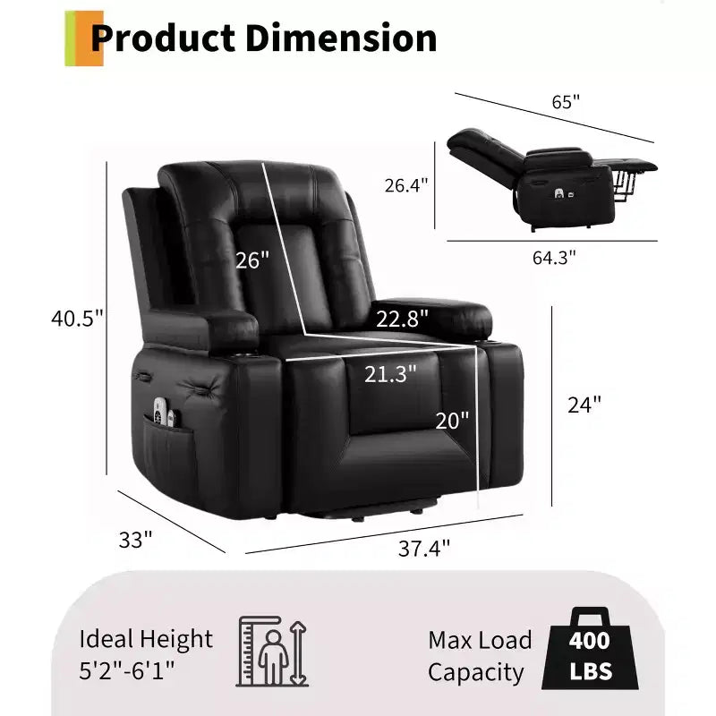 Fauteuil inclinable releveur électrique - Chaleur et massage pour personnes âgées et à mobilité réduite, dossier et jambes réglables, fauteuil releveur robuste pour seniors