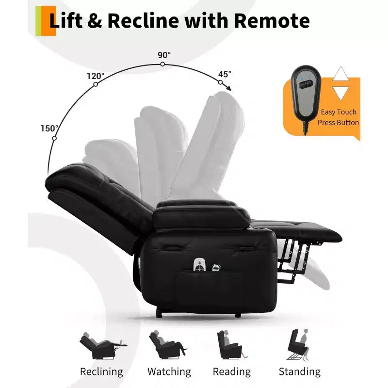 Fauteuil inclinable releveur électrique - Chaleur et massage pour personnes âgées et à mobilité réduite, dossier et jambes réglables, fauteuil releveur robuste pour seniors