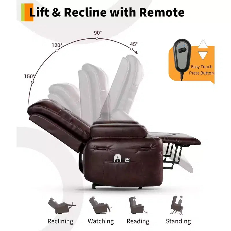 Fauteuil inclinable releveur électrique - Chaleur et massage pour personnes âgées et à mobilité réduite, dossier et jambes réglables, fauteuil releveur robuste pour seniors