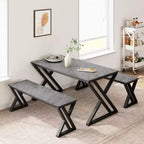 Ensemble table de salle à manger pour 4 personnes avec 2 bancs, table de cuisine rectangulaire, cadre métallique robuste, peu encombrant pour salle à manger, cuisine, appartement