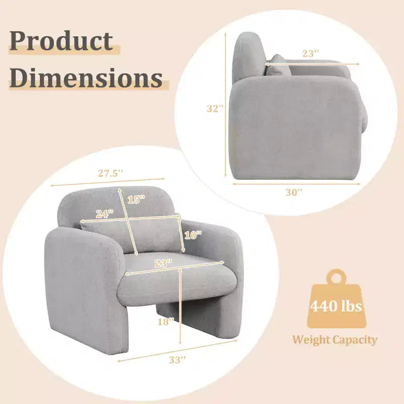 Costway Lot de 2 fauteuils d'appoint modernes en fausse fourrure avec coussin lombaire