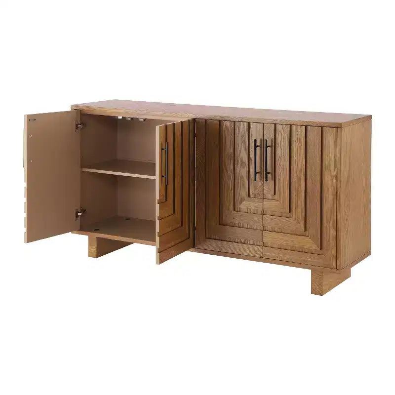 Okak Buffet en bois de style Mid-Century avec poignées métalliques, Armoire de rangement en placage de frêne pour salle à manger, cuisine