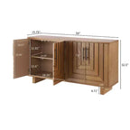 Okak Buffet en bois de style Mid-Century avec poignées métalliques, Armoire de rangement en placage de frêne pour salle à manger, cuisine